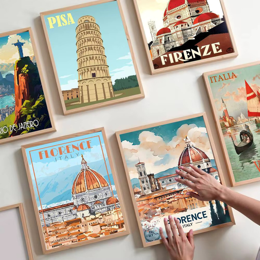 Vintage Anime Poster Sticker Florence Italy Print für DIY Deko in Weiß und Multicolour - Bild 3