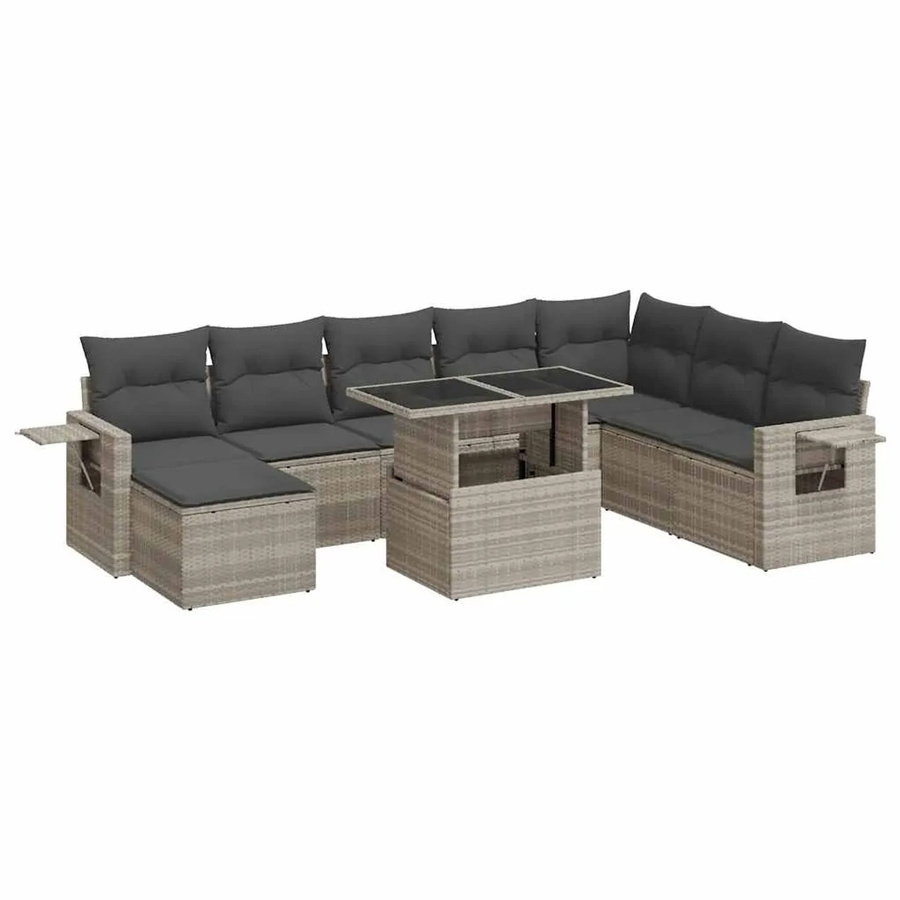 vidaXL 9-teilige Garten-Sofagarnitur aus Poly-Rattan mit Kissen in Hellgrau - Bild 2