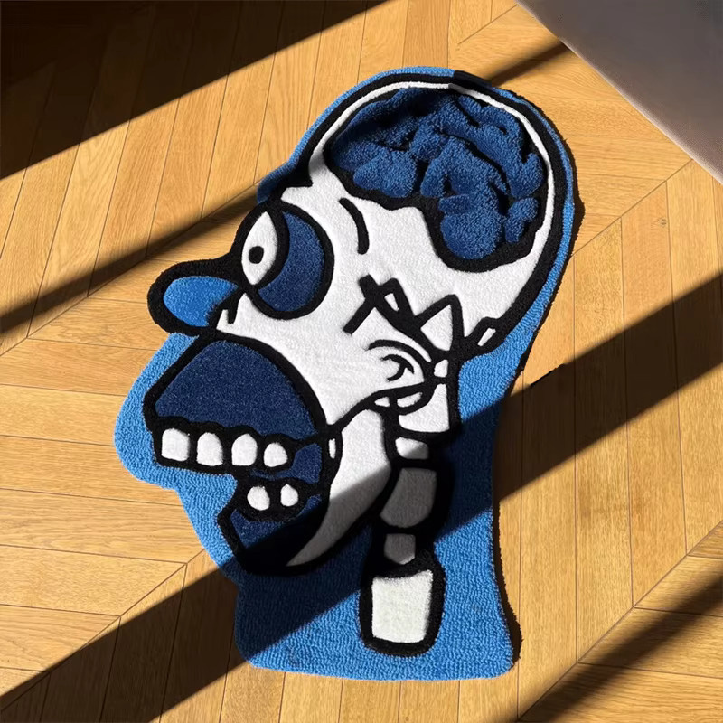 VIKAMA Cool Anatomy Wind Skull Head Teppich, blau-weißes Komfort-Fußpolster für Gaming-Raum und Schlafzimmer - Bild 4