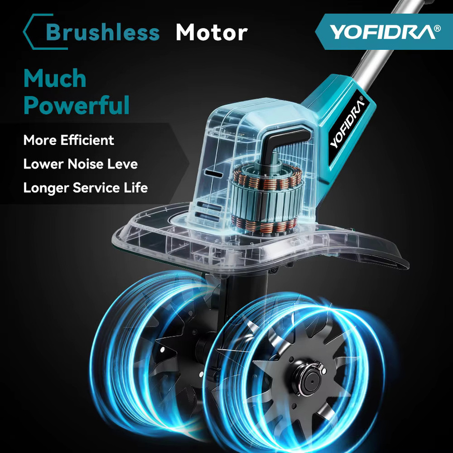 YOFIDRA Bürstenlose elektrische Gartenfräse und Rasenmäher als Rototiller für den Bodenanbau, kompatibel mit Makita LXT 18–21 V Akkus - Bild 3