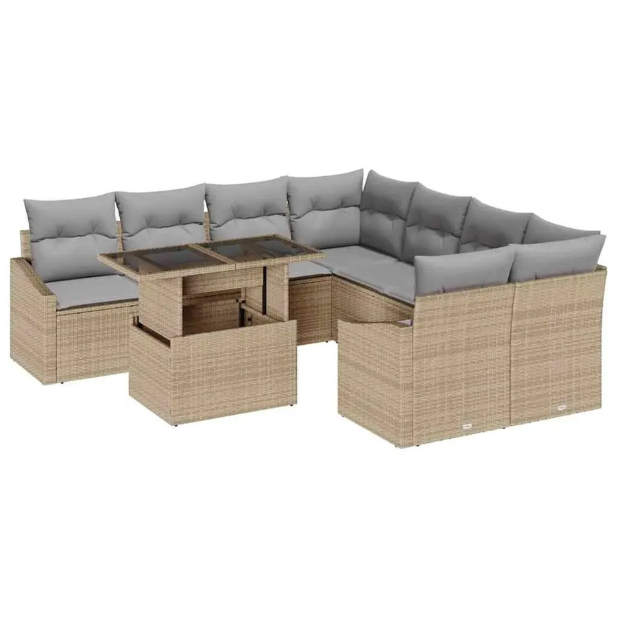 vidaXL 9-teilige Garten-Sofagarnitur aus Polyrattan in Beige mit UV-beständigen Kissen im L-Shape Design - Bild 2