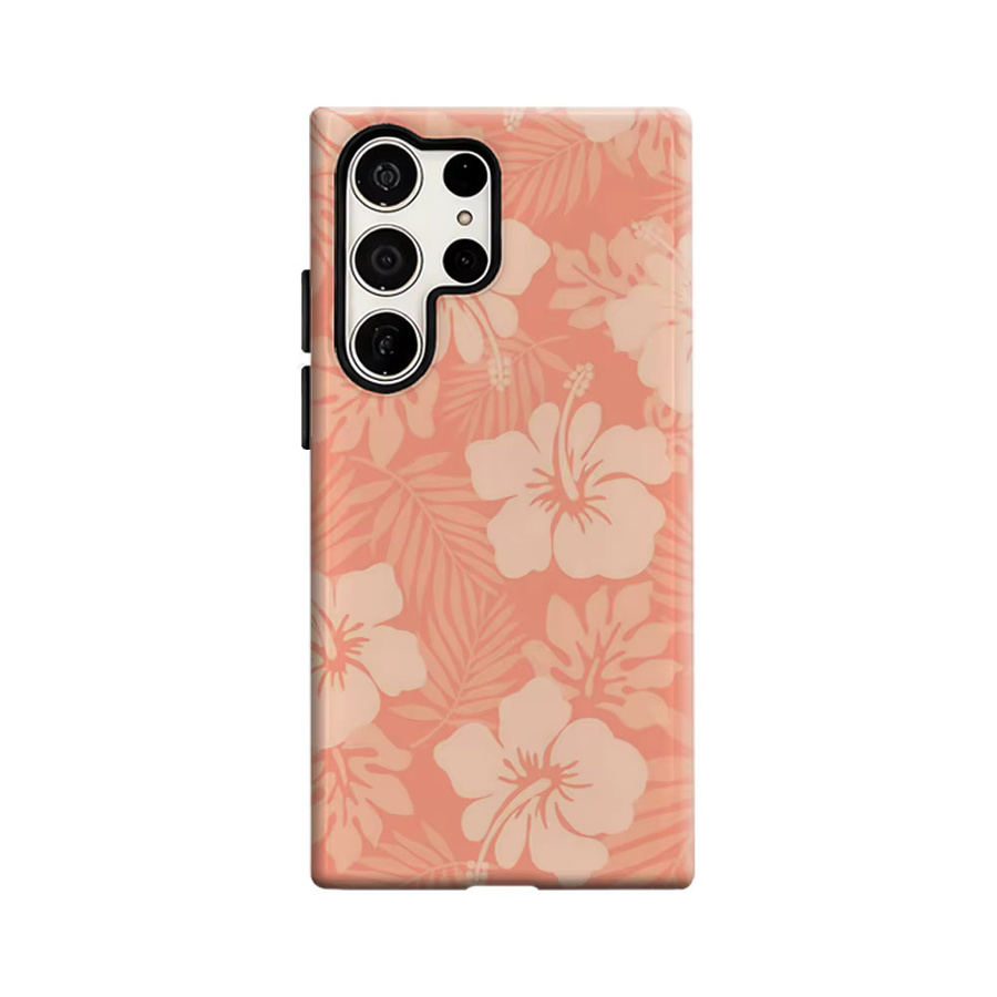 Stoßfeste doppellagige Samsung Galaxy S25 Ultra S24 S23 Ultra Plus Handyhülle mit orangefarbenem Hibiskus-Design - Bild 2