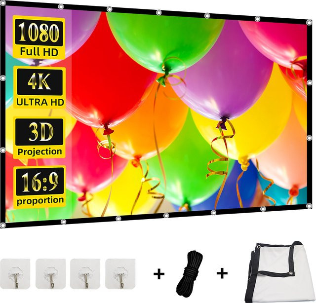LEJIADA Projektor-Leinwand faltbar in Weiß mit 16:9 Format für Innen und Außen - Bild 1