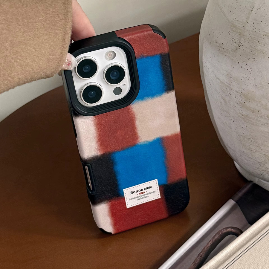 MUQGEW Handyhülle mit Vintage Retro Gittermuster und Ledertextur für iPhone 11 bis iPhone 17 Pro Max Plus, stoßfest, Multicolour - Bild 3