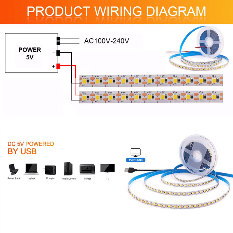 GAHADA LED-Streifen CCT mit 120 LEDs/m, SMD 2835, DC 5 V, USB-Anschluss, IP20, selbstklebend und schneidbar, Farbe: Weiß - Bild 5