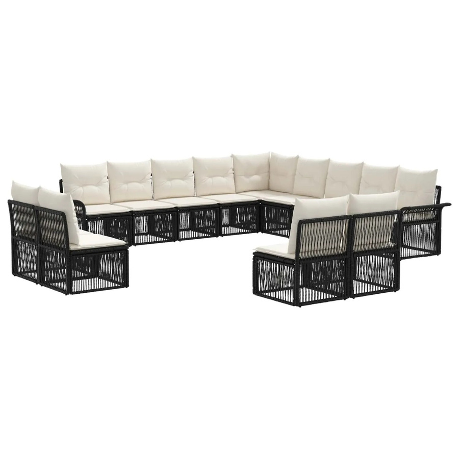 vidaXL Gartensofa-Set 13-teilig in Schwarz aus Poly-Rattan mit Polsterung und Kissen für Garten und Terrasse - Bild 2