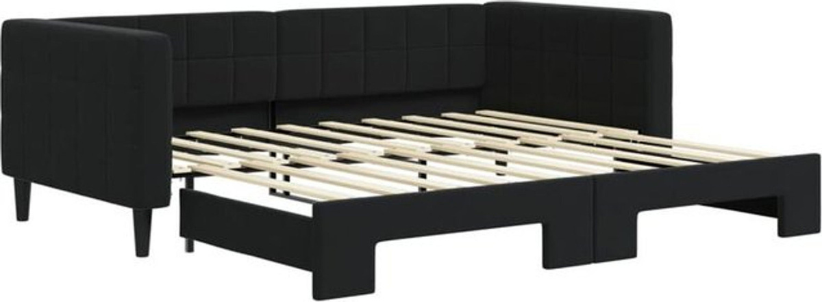 Ausziehbares Tagesbett Vidaxl in Schwarz aus Samt und Metall, Modernes Polsterbett B: 90 cm, L: 190 cm - Bild 1