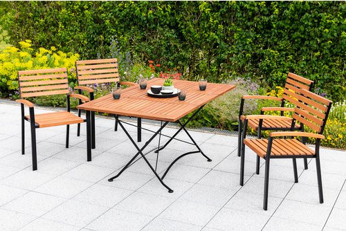 Merxx Gartenmöbelset Schlossgarten aus Eukalyptusholz in Schwarz mit ausziehbarem Tisch und 5 Sitzplätzen - Bild 1