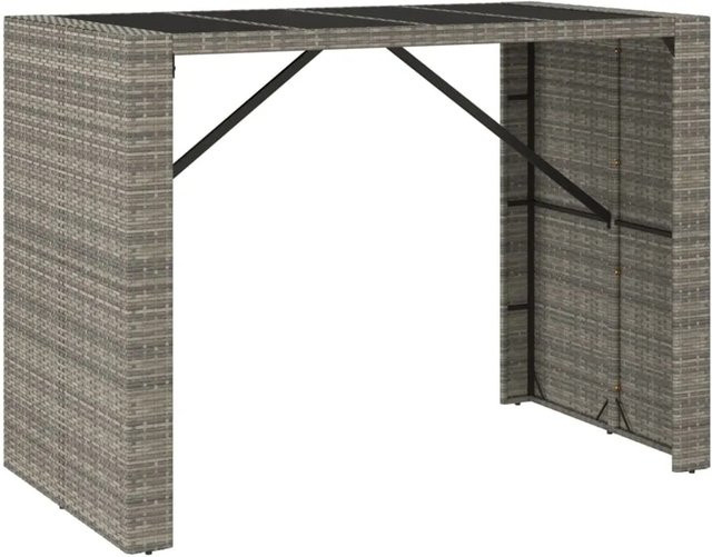 vidaXL Bartisch aus PE-Rattan mit Glasplatte in Grau, B/T/H: 145 x 80 x 110 cm - Bild 1