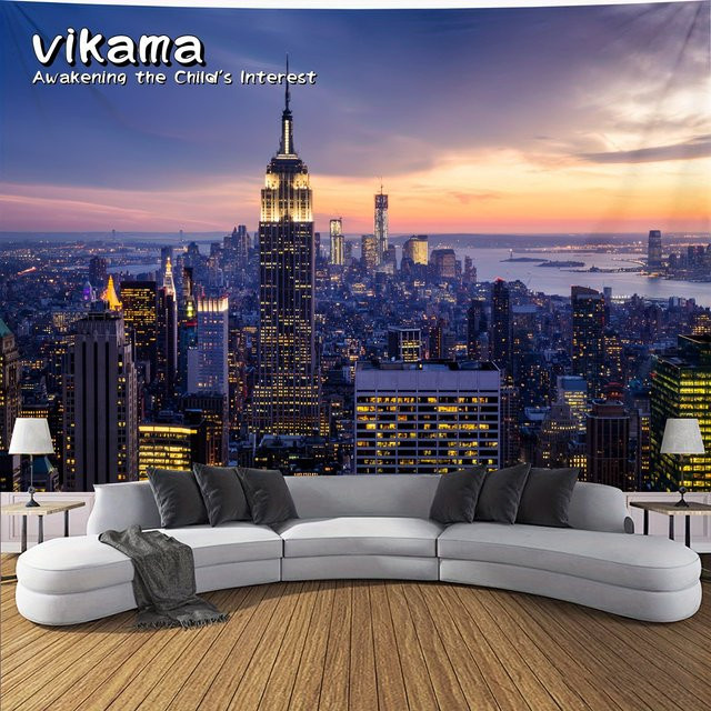 VIKAMA Empire State Building Skyline dekorativer Wandteppich in Multicolour, Rechteckig, Breite: 73 cm, Höhe: 73 cm - Bild 1