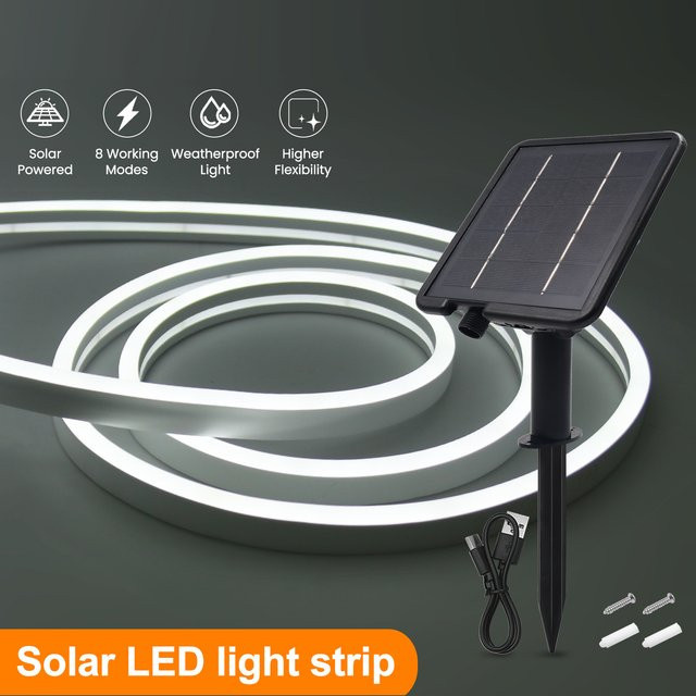 HEGEHE Solarbetriebener Neon-Flex LED-Streifen IP67 Wasserdicht DC 24V in Weiß für die Gartendekoration - Bild 1