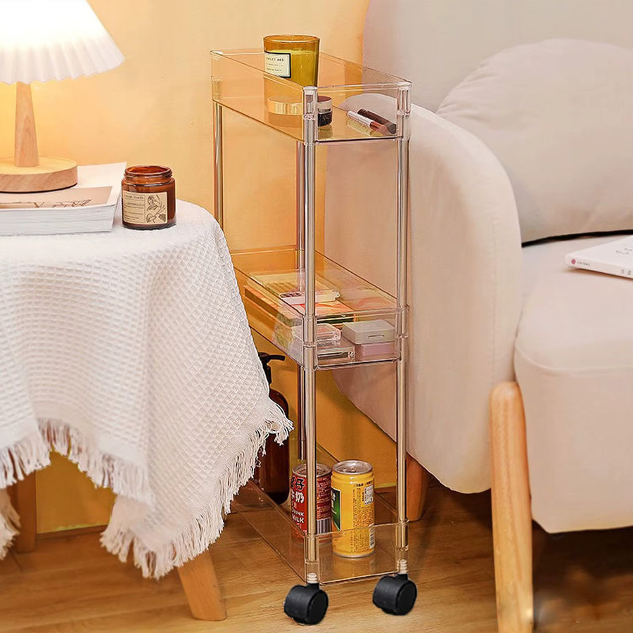 Schlanker rollender Aufbewahrungswagen von Hooha, transparenter Organizer mit 3 oder 4 Schichten für Küche, Büro und Badezimmer, Breite: 9 cm oder 12 cm - Bild 4