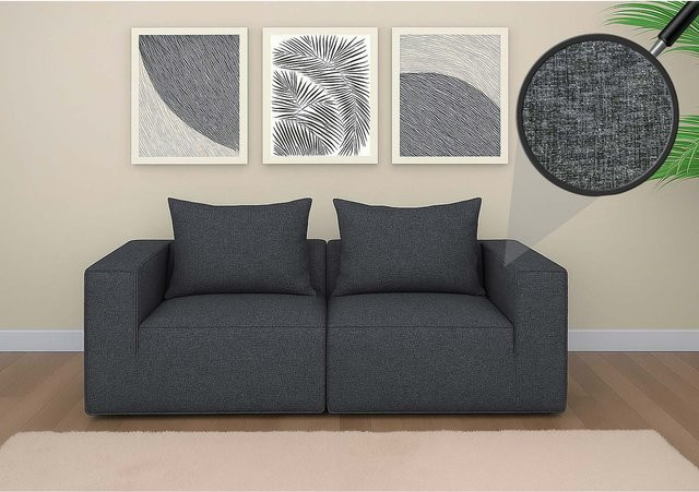 MCW 2er-Sofa O54 Modular Loungesofa aus Stoff in Dunkelgrau, B/T/H: 194 x 63 x 97 cm - Bild 3