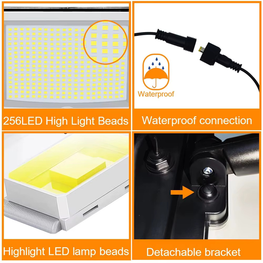 Solar-Außenleuchten mit 318 LED und Fernbedienung, IP65 wasserdichte Solar-Sicherheitsleuchten mit Bewegungssensor und 3 Beleuchtungsmodi, weiß - Bild 6