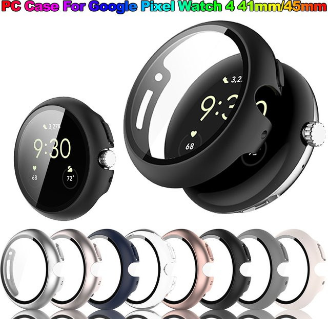 Schutzhülle für Google Pixel Watch 4 mit Glas und PC-Gehäuse in Weiß, Rundum-Stoßstange mit gehärtetem kratzfestem Displayschutz für 41 mm und 45 mm Modelle - Bild 1