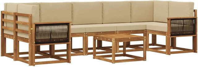 vidaXL Outdoor-Sofagarnitur L-Shape aus Akazienholz mit 6 Kissen in Natur-Beige - Bild 1