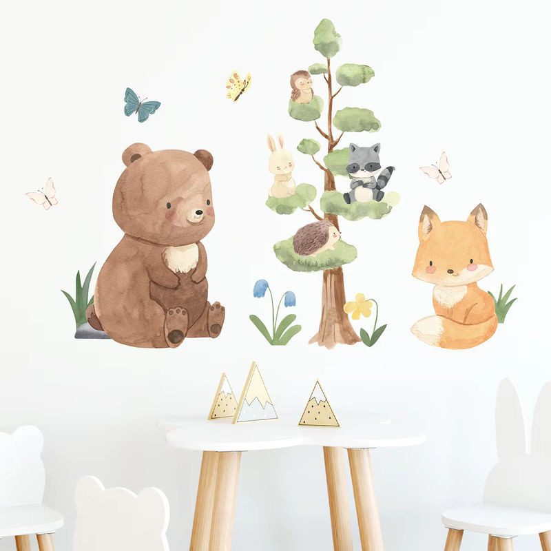 BRUP Wandtattoos mit niedlichen Cartoon Tieren Bär Fuchs und Kaninchen für die Kinderzimmer Dekoration, mehrfarbig - Bild 1