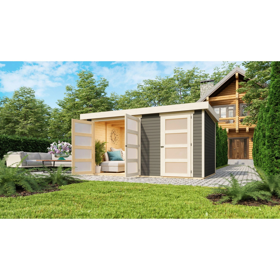 Karibu Holz-Gartenhaus Mühlenbach in Terragrau mit Flachdach und modernem Design, B/T/H: 400 x 242 x 211 cm - Bild 2