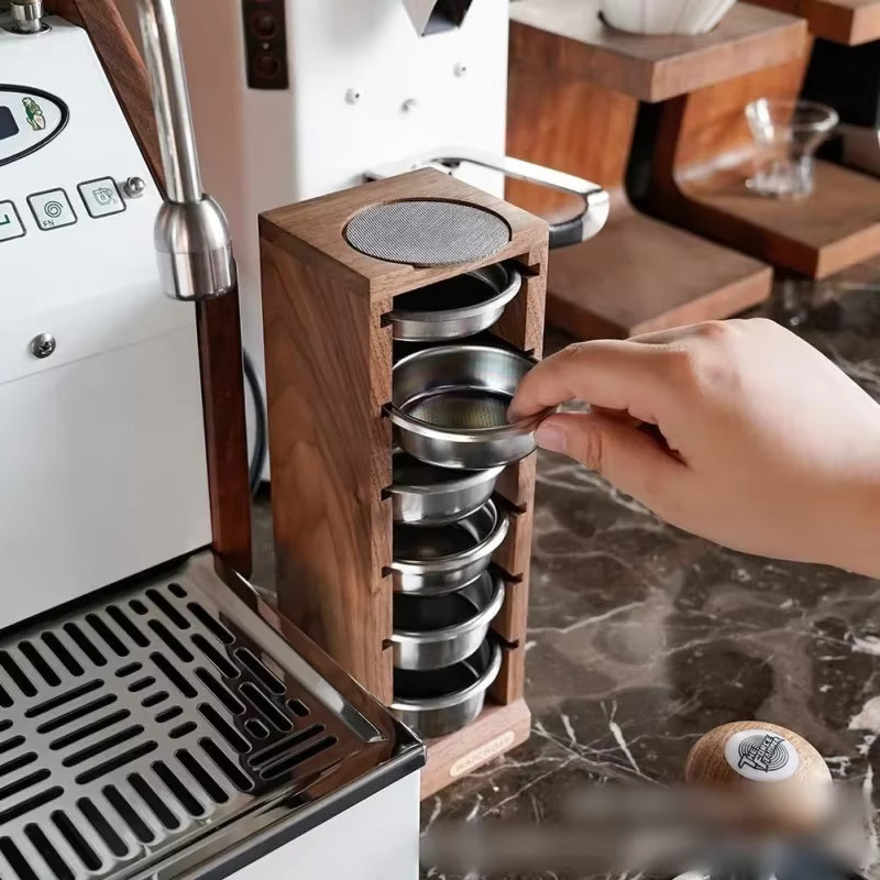 JUSTINLAU Espresso Korb Display Rack aus Walnuss Holz für 51mm, 53mm und 58mm Kaffee Pulver Schüssel Lagerung Barista Zubehör in Braun - Bild 2