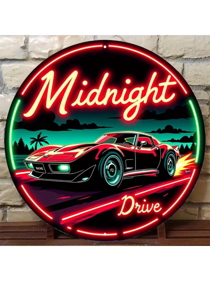 Potdemiel Heritage Light Midnight Drive Vintage-Neon-Metallschild mit Roadster-Design - Bild 5