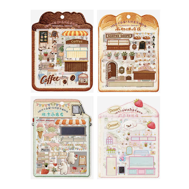 leaffei Vintage-Journal-Sticker Serie Kleiner Laden mit Kaffee-Szenen, 4 Stile, Kawaii-Aufkleber, Mehrfarbig - Bild 3