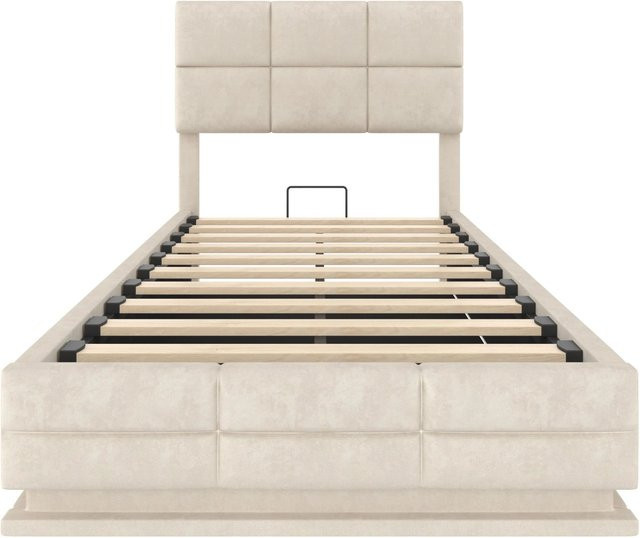 okwish Polsterbett mit LED-Beleuchtung, USB-Anschluss und Hydraulik-Stauraum in Beige, B/T/H: 90 x 200 cm - Bild 1
