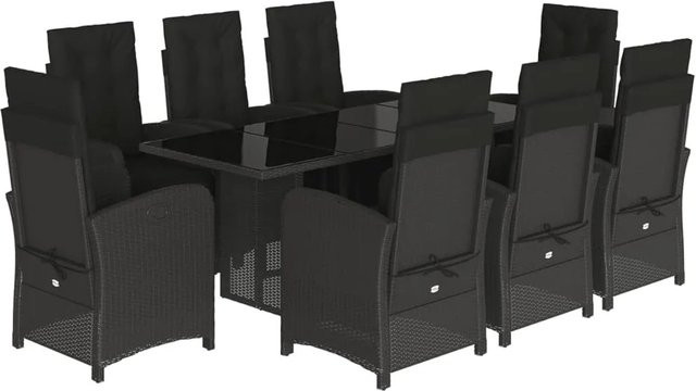 vidaXL 9-teilige Garten-Essgruppe aus schwarzem PE-Rattan mit Kissen und Glastisch - Bild 1