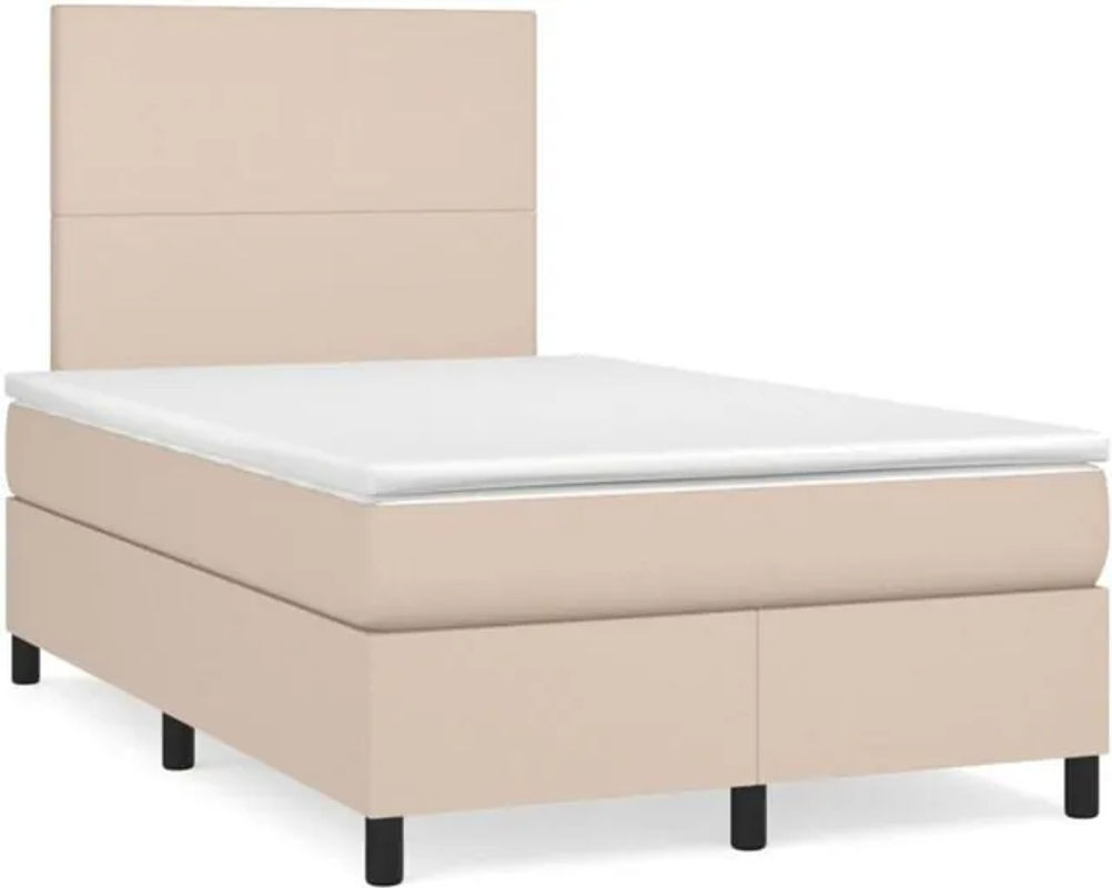 Vidaxl Boxspringbett mit Matratze in Braun und Weiß aus Kunstleder und Polyester, B/T/H: 190 x 120 x 123 cm - Bild 1
