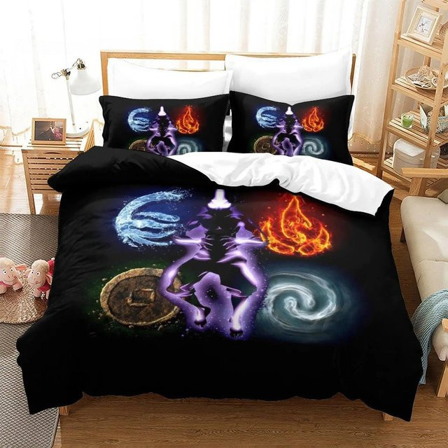 Binchi Fitness Avatar der Herr der Elemente Bettwäscheset mit 3D-Druck, Schwarz, B/H: 245 x 210 cm - Bild 1