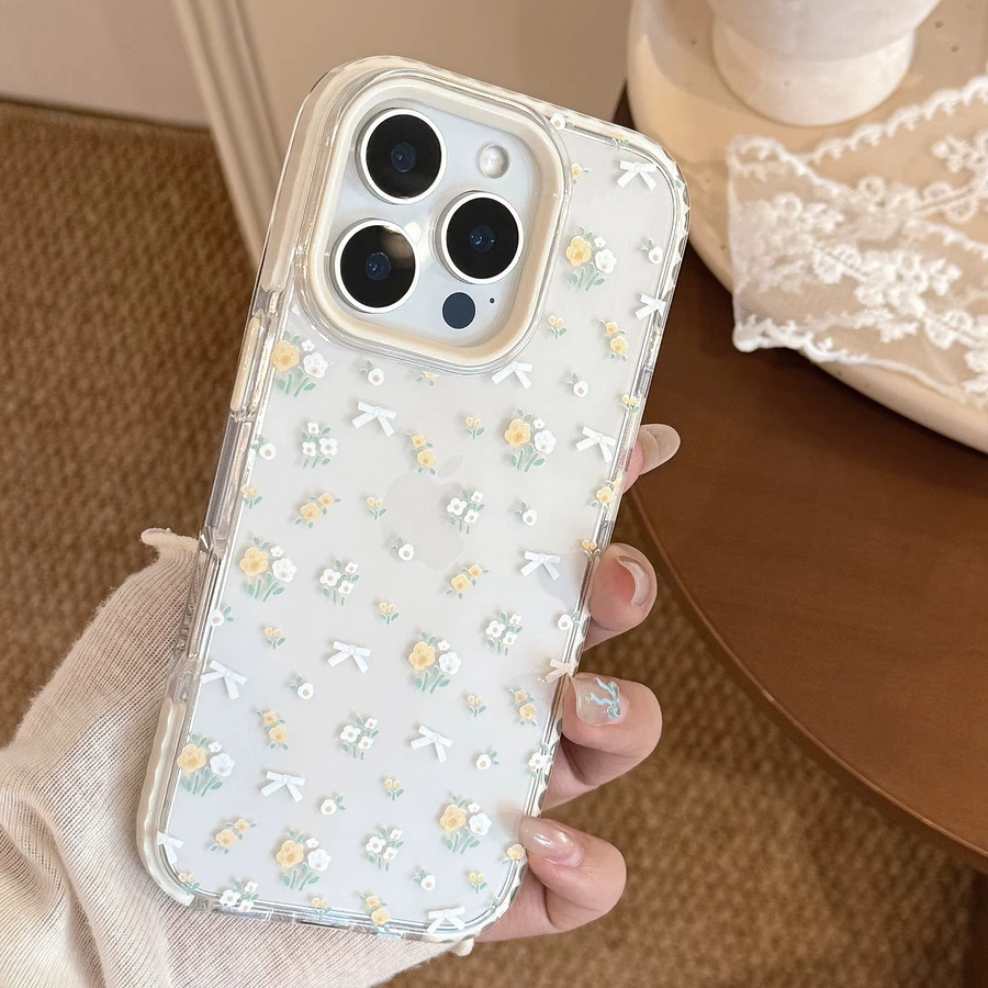 MUQGEW Transparente Handyhülle mit gelben Blumen für iPhone 12 bis 16 Pro Max, stoßfeste Schutzhülle - Bild 4
