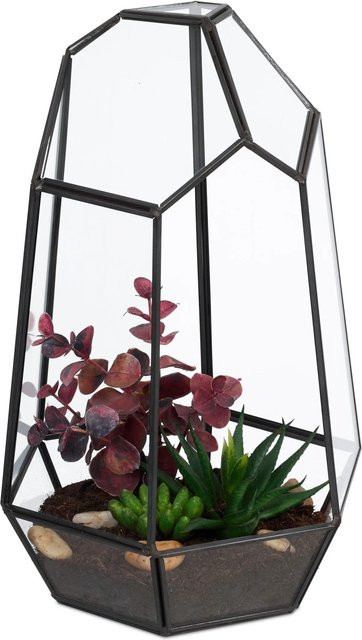 Relaxdays Pflanzenterrarium aus Glas in Schwarz mit geometrischer Form, B/T/H: 25 x 17 x 15 cm - Bild 1