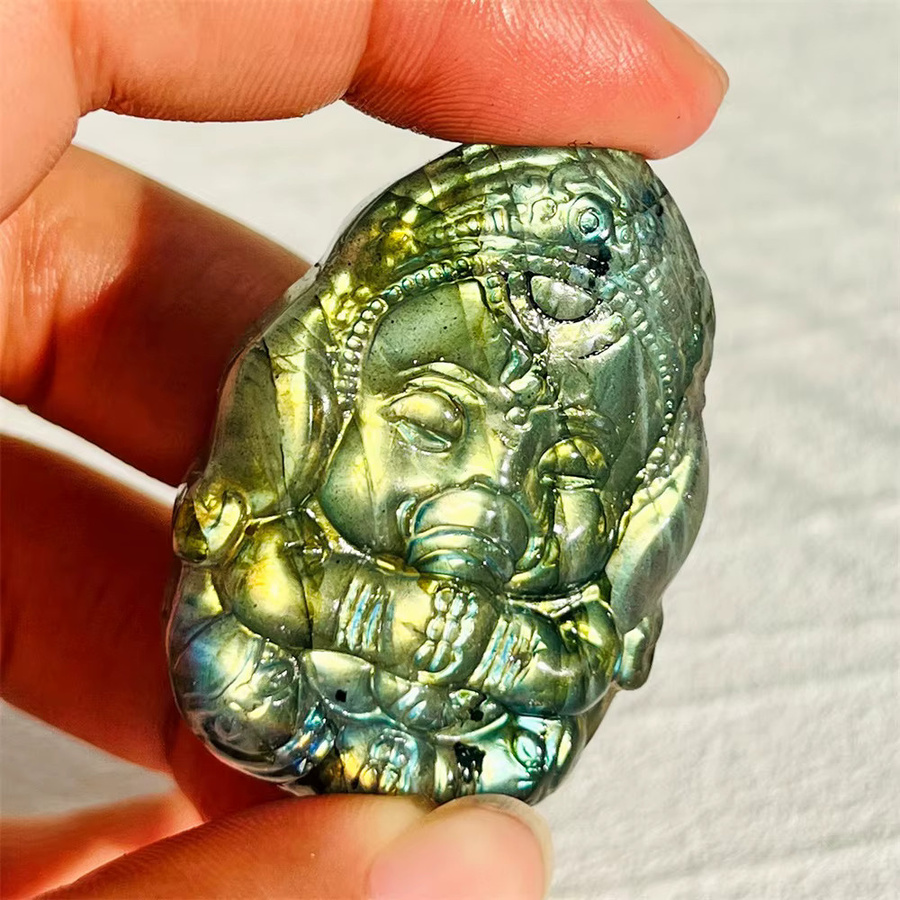 Handgefertigte Ganesha-Schnitzerei aus natürlichem Labradorit als Edelstein-Kunstwerk für deine Reiki-Heimdekoration oder DIY-Schmuckherstellung - Bild 3