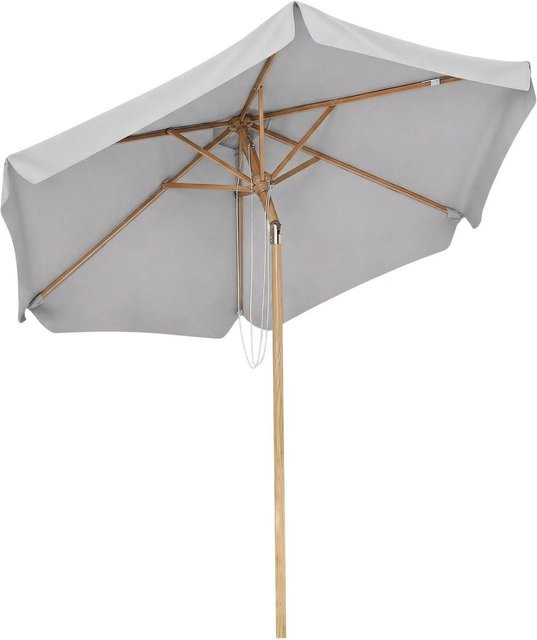 Sekey Sonnenschirm in Hellgrau mit Holzoptik, Durchmesser: 200 cm, UV-Schutz 50, knickbarer Balkonschirm für Garten und Terrasse - Bild 1