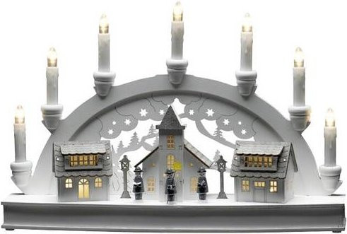 Konstsmide LED Holzsilhouette Häuser Weihnachtsdekoration Weiß mit warmweißen Dioden, Breite: 43 cm - Bild 1