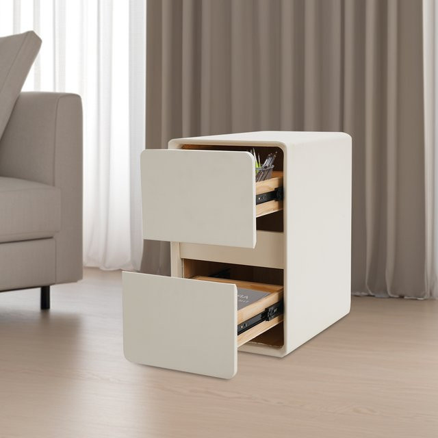 Moderner weißer Nachttisch von CNCEST mit 2 Schubladen und NAPPA-Oberfläche aus massivem Holz für dein Schlafzimmer - Bild 1
