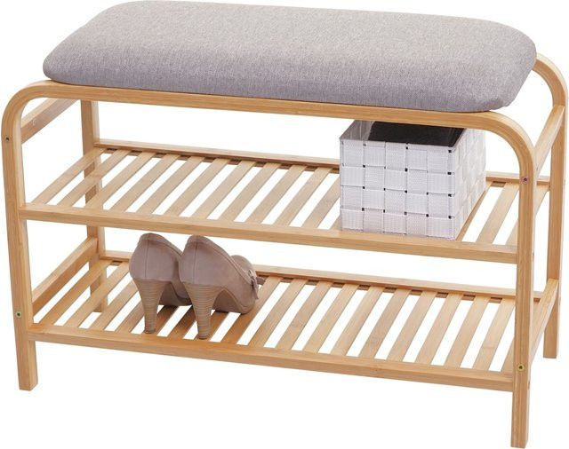MCW Schuhregal F72 Sitzbank mit Polster und Bambus-Ablagefach, Farbe: Braun/Grau, B/T/H: 50 x 70 x 30 cm - Bild 1
