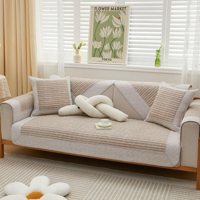 Super Six Baumwollsofakissen für alle Jahreszeiten, modernes gestreiftes Sitzkissen aus Baumwolle, B/H: 70 x 70 cm, Grau/Beige - Bild 1