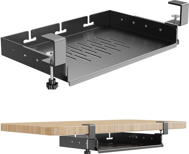 BEISHI Laptop-Halterung aus Metall in Schwarz mit Kabelmanagement für Home-Office und Gaming, Montage ohne Bohren - Bild 1