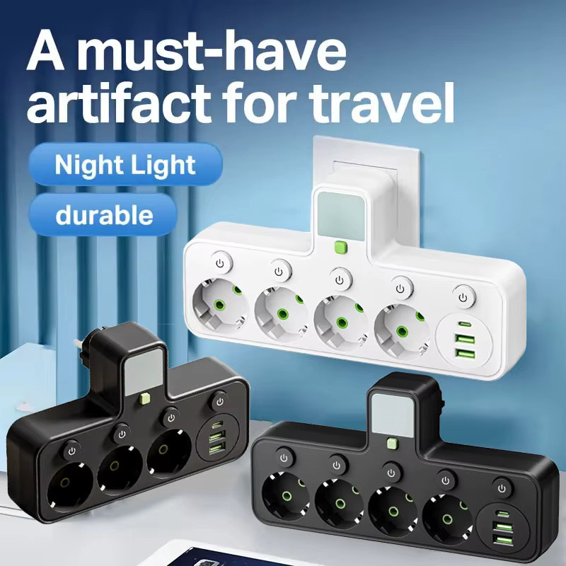 PHONEPACE Steckdosenleiste in Weiß mit 4 AC-Steckdosen, 2 USB-Anschlüssen, 1 USB-C-Anschluss, Ein/Aus-Schalter und Nachtlicht - Bild 2