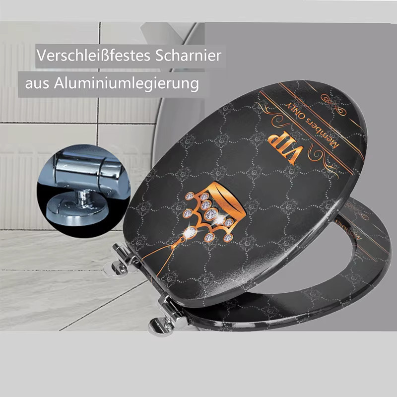 Sainos MDF WC-Sitz mit Absenkautomatik in Schwarz und Gold, oval mit Soft-Close-Funktion, Breite: 43,0 cm, Tiefe: 37,0 cm - Bild 4