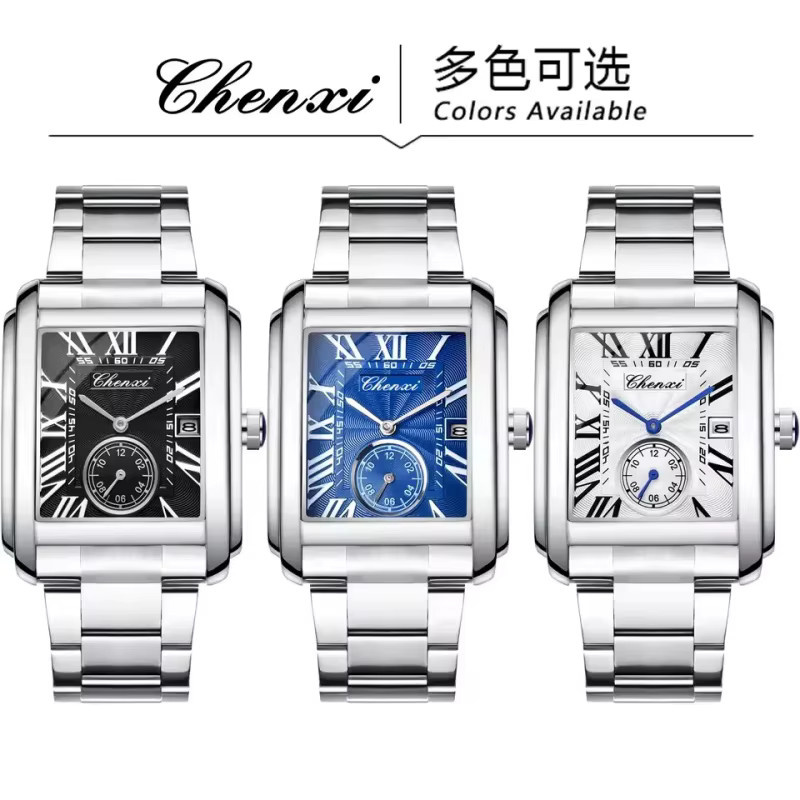 CHENXI Armbanduhr Quarz, Edelstahl, Silber, Eckig, Herren - Bild 5