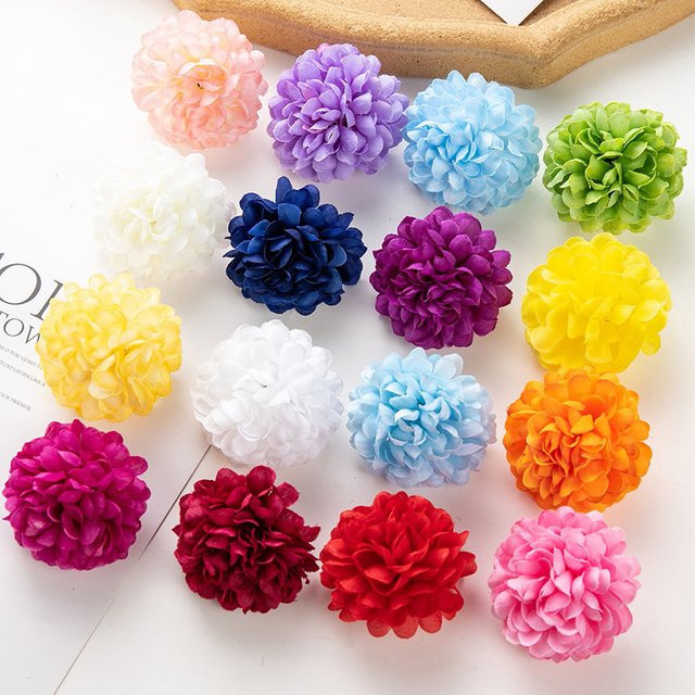 10 Stück künstliche mehrschichtige Seiden-Chrysanthemenköpfe von smr in Grün und Multicolour, Durchmesser: 5 cm, ideal für Hochzeitsdekoration und DIY-Projekte - Bild 1