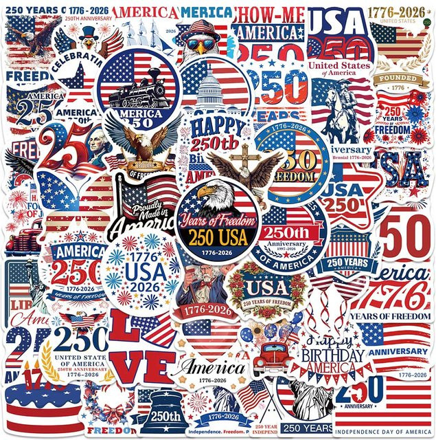 PickJoy USA Patriotische Jubiläums-Aufkleber, 50-teiliges Set - Bild 1