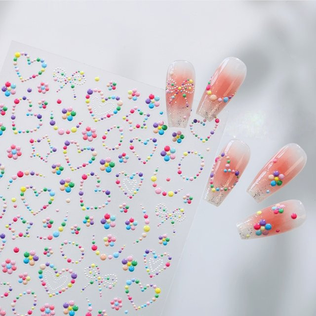 NAILFYOU Nagelkunst-Aufkleber, Bunte Perlenherz, Glänzend, Unisex - Bild 1