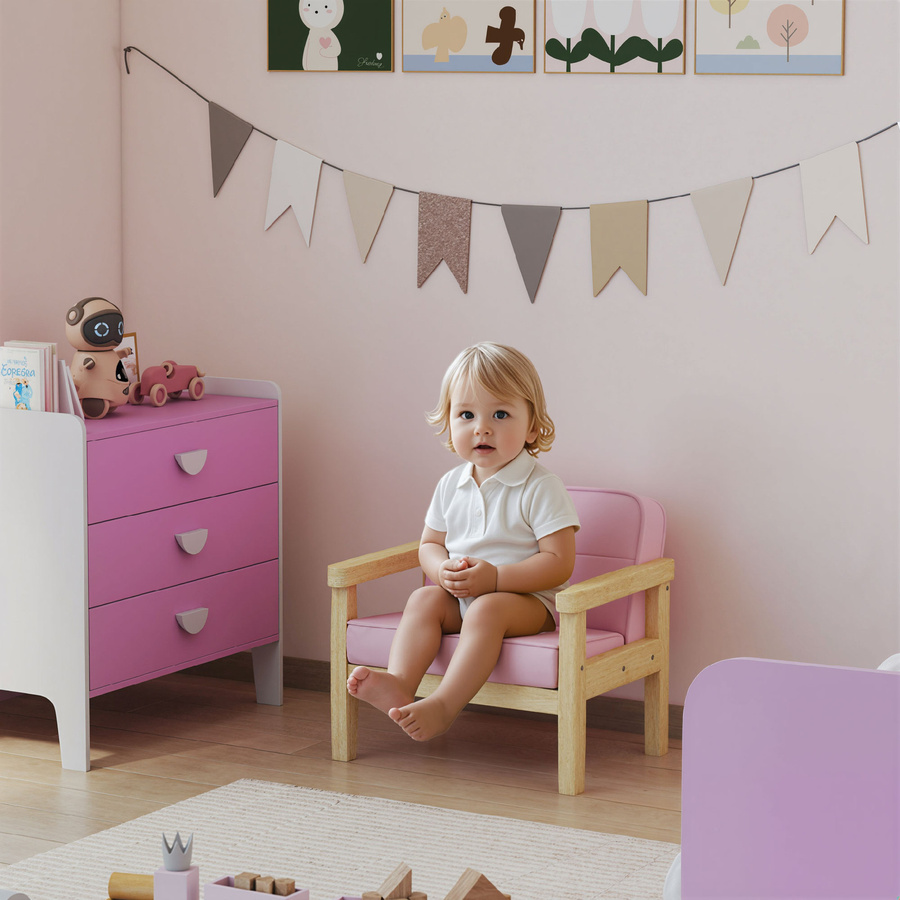 AIYAPLAY Kindersessel mit Holzrahmen in Rosa und Cordoptik für Kinder von 3-8 Jahren - Bild 2