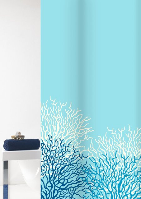Duschvorhang REEF mit Grafikdesign in Weiß, Blau und Multicolour, Waschbar und mit beschwertem Saum, B/H: 180 x 200 cm - Bild 1