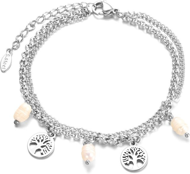 Armband Edelstahl, Baum des Lebens Anhänger, Perle, 18 cm, Damen - Bild 1