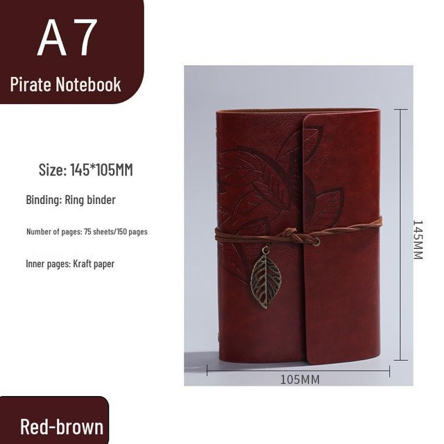 CreativeCorner Retro Piraten Notizbuch aus Kunstleder in Braun mit Hardcover und blanken Kraftpapierseiten im Format A7 - Bild 1