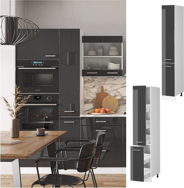 Vicco Apothekerhochschrank R-Line Küchenschrank in Weiß und Anthrazit Hochglanz B/T/H: 30 x 48,54 x 207 cm - Bild 1