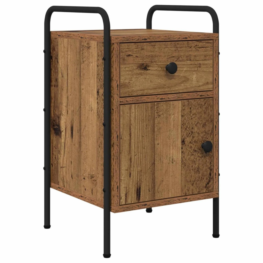 vidaXL Nachttisch im industriellen Design aus Altholz und Stahl, Farbe Braun/Schwarz, B/T/H: 35 x 36,5 x 61 cm - Bild 2